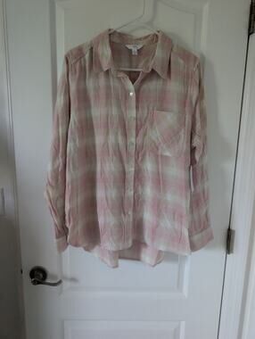 TIME AND TRUE Womens L (12 -14) Pink & White Plaid Flannel shirt NEW w/ tags